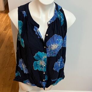 LOFT Blue Floral Button Down Shirt